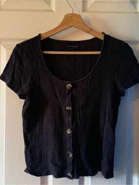 American Eagle Outfitters Dark Grey Short-Sleeve Button Front Top L